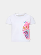 T-shirt bianca per bambina con stampa multicolor,Billieblush,U20065 10P